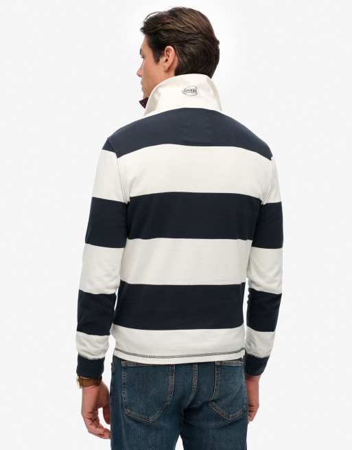Superdry Vintage athletic stripe rugby top in eclipse navy/ecru, 2 of 7