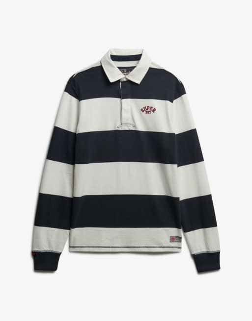 Superdry Vintage athletic stripe rugby top in eclipse navy/ecru, 7 of 7
