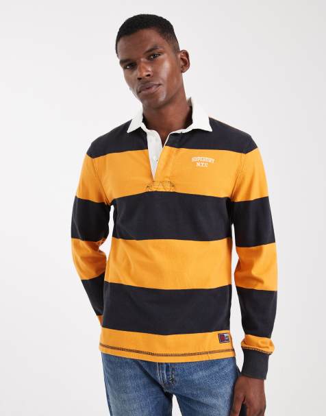 Superdry Vintage athletic stripe rugby top in eclipse navy/track gold - view 1