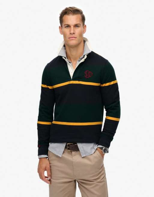 Superdry Vintage athletic stripe rugby top in enamel green stripe
