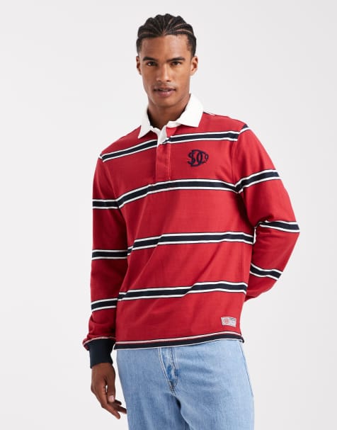 Superdry Vintage athletic stripe rugby top in red stripe - view 1