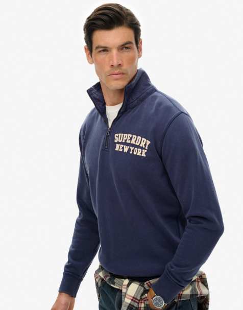 Superdry Vintage athletic zip half-zip jumper in lauren navy