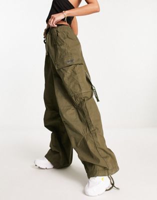 Superdry vintage baggy parachute trousers in khaki