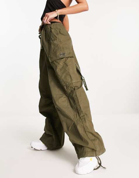 Superdry vintage baggy parachute trousers in khaki - view 1