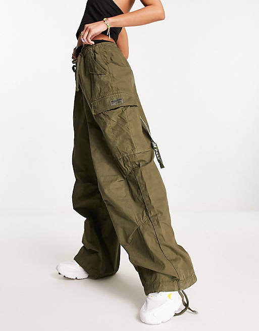 Superdry vintage baggy parachute trousers in khaki | ASOS