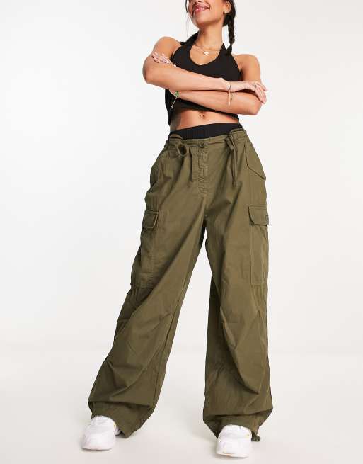 Superdry vintage baggy parachute trousers in khaki ASOS