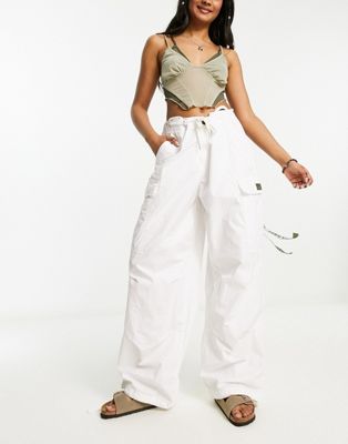 Superdry vintage baggy parachute trousers in white