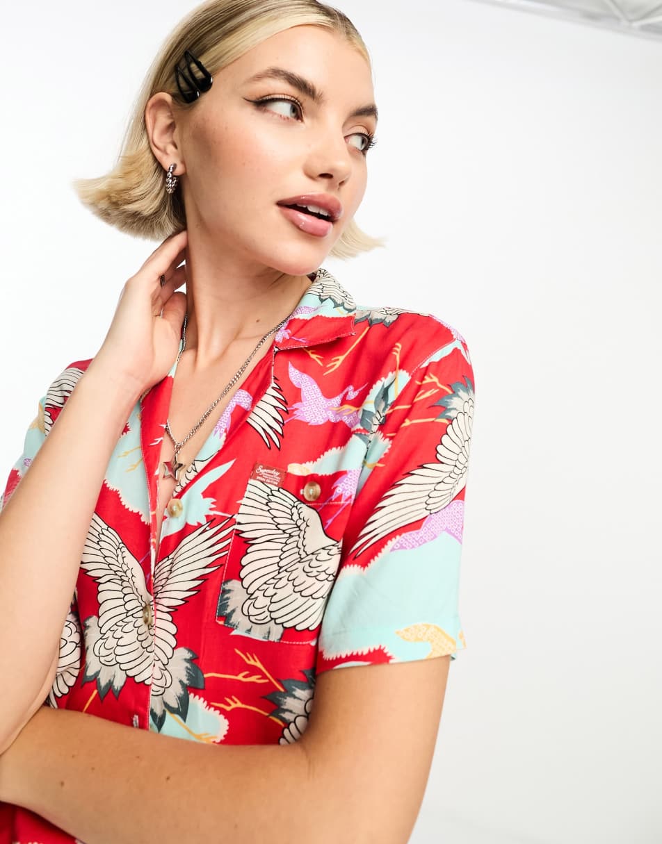 Superdry vintage beach resort shirt in red 1