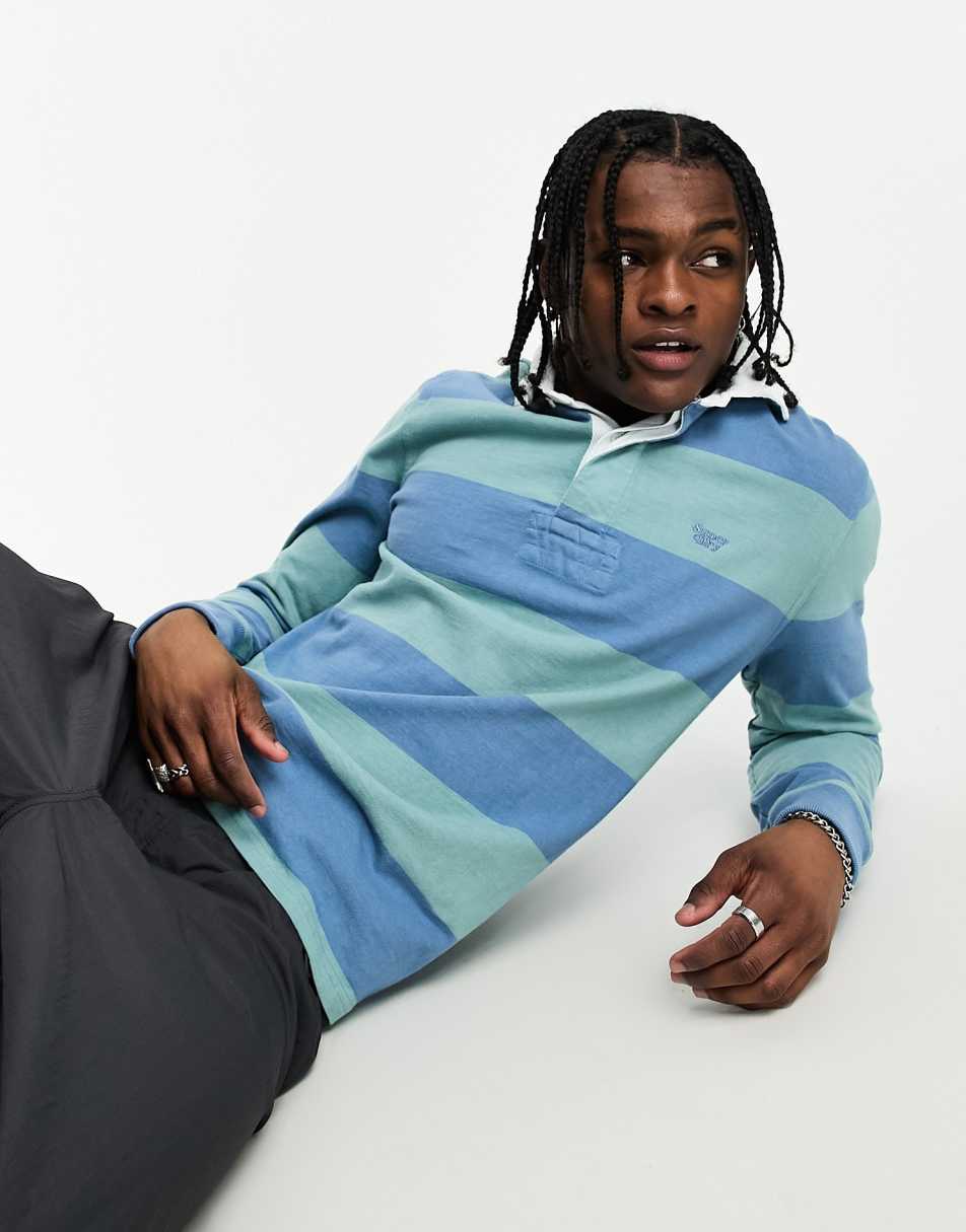 Superdry vintage block stripe rugby top in blue