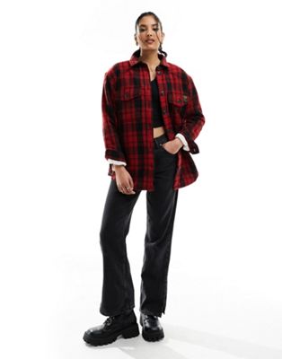 Superdry vintage borg check overshirt in Red Check