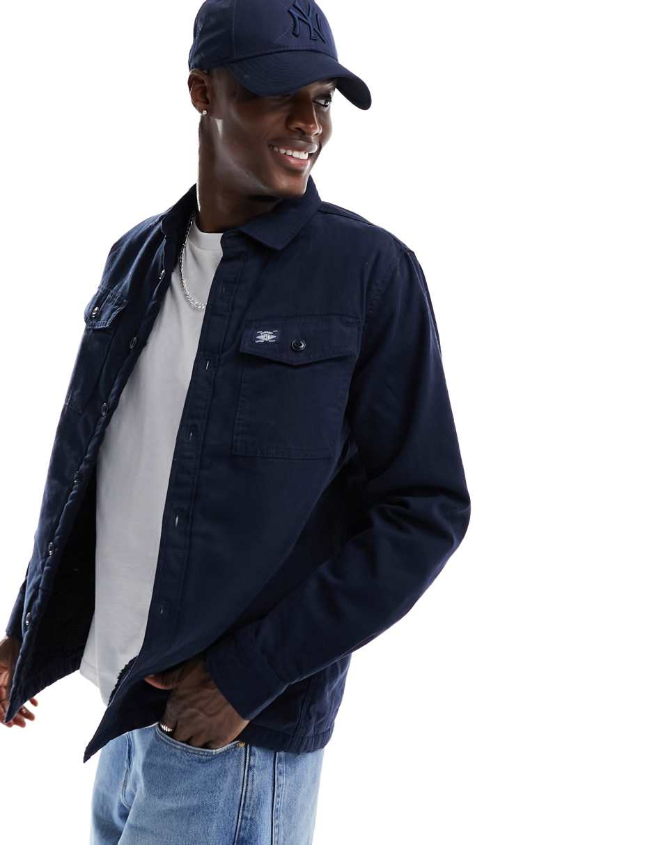 Superdry vintage borg lined shirt in navy