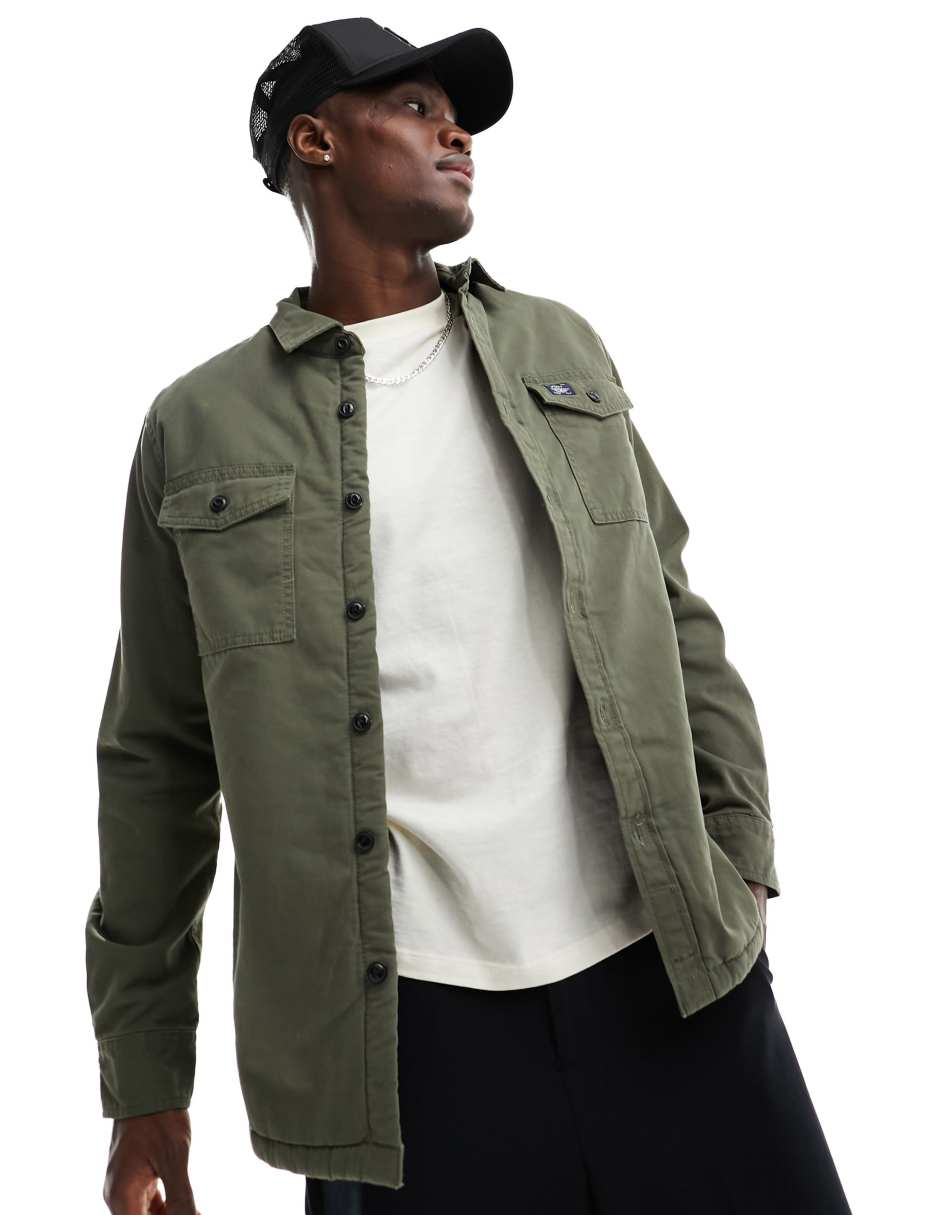 Superdry vintage borg lined shirt in olive