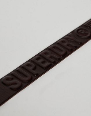 Superdry Vintage branded belt in deep brown embossed