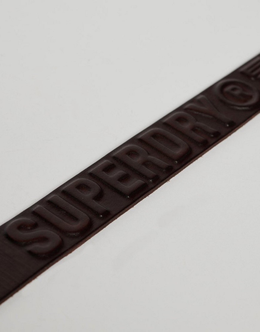 Superdry Vintage branded belt in deep brown embossed