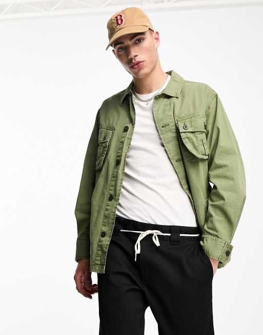 Superdry – Vintage-Combat-Hemdjacke in Olivgrün