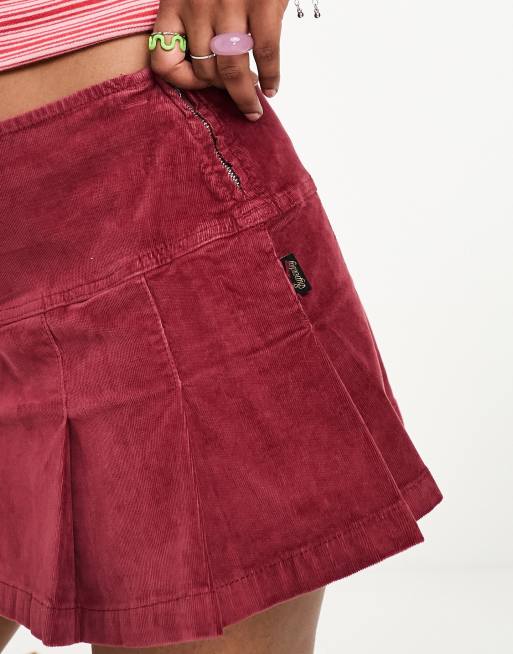 Pleated red corduroy skirt discount