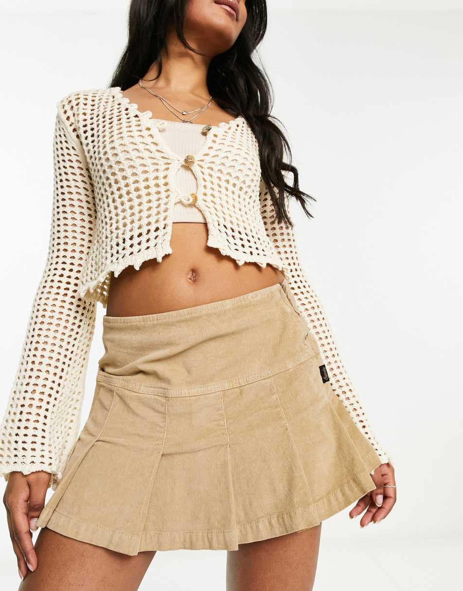 Superdry vintage cord pleat mini skirt in stone