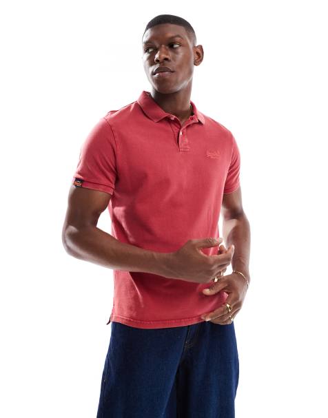 Superdry Vintage destroy polo shirt in cranberry crush red - view 1