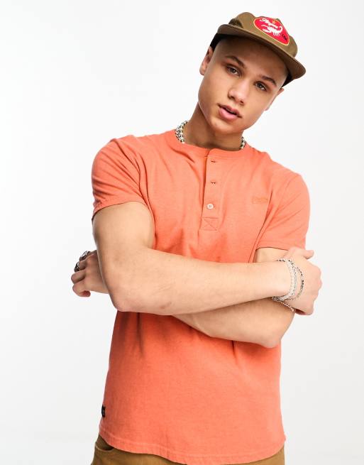 Superdry vintage embroidered logo Henley t-shirt in orange