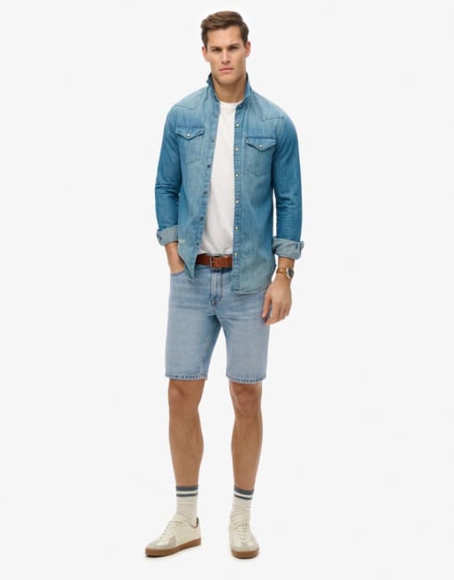 Superdry – Vintage – Gerade geschnittene Shorts in Fairfield-Hellblau