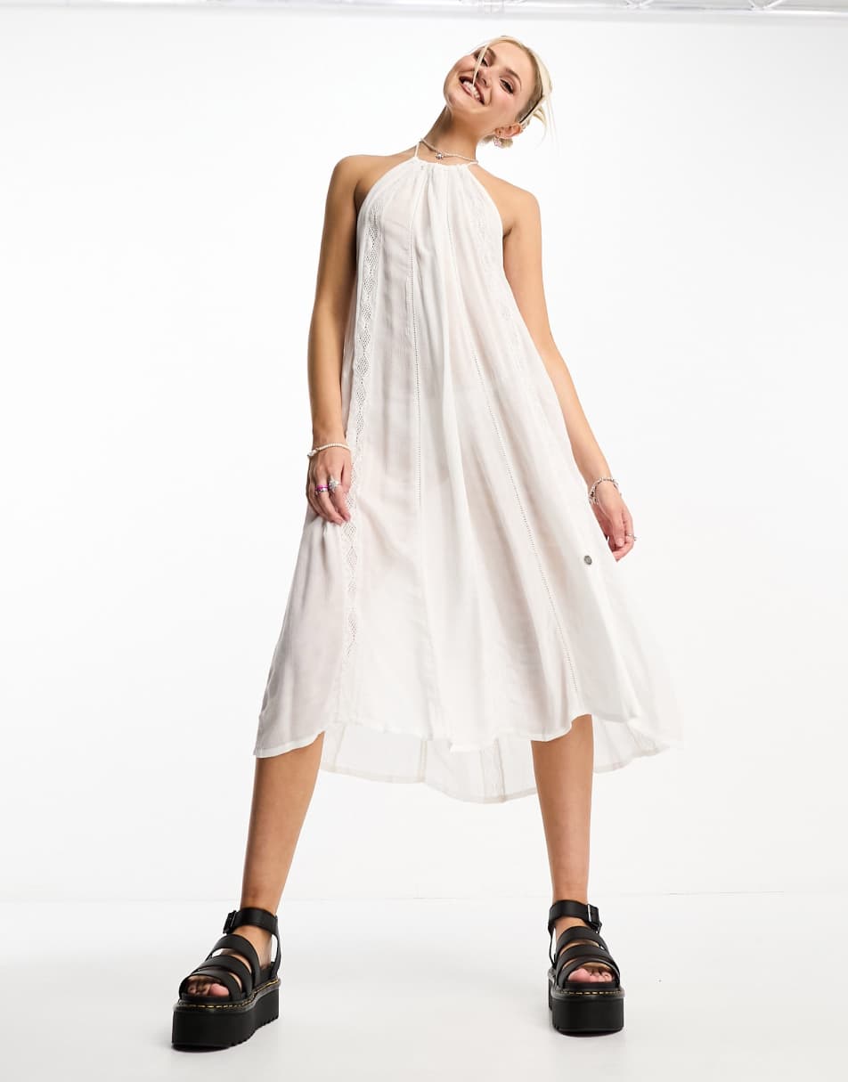 Superdry vintage halter neck midi dress in white