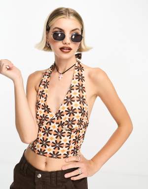 Superdry vintage halter top in tile print