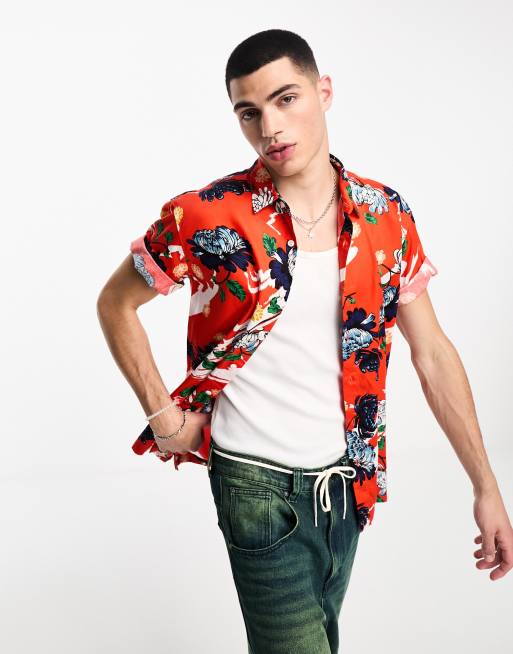 Superdry - Vintage Hawaiiaans overhemd met korte mouwen in oranje 