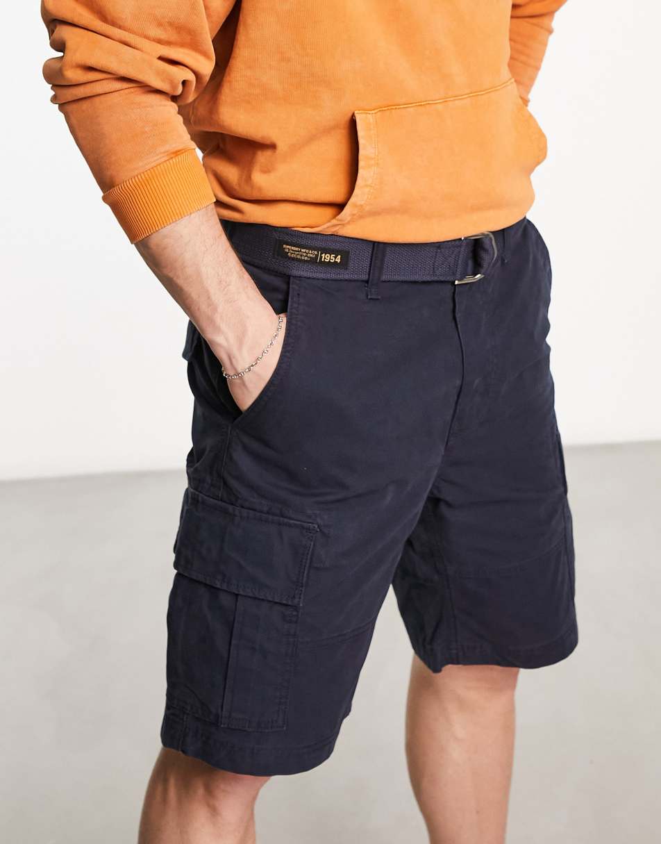 Superdry vintage heavy cargo shorts in navy