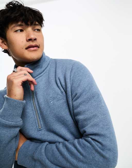 Superdry – Vintage Henleys – Rollkragenpullover in Blau mit kurzem Reißverschluss