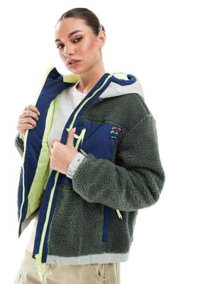 Superdry Vintage hooded sherpa jacket in laurel khaki-Green