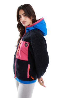 Superdry - Vintage - Jacke aus Sherpa-Fleece in Eclipse-Marineblau mit Kapuze