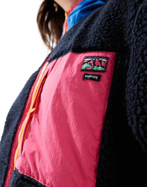Superdry – Vintage – Jacke aus Sherpa-Fleece in Eclipse-Marineblau mit Kapuze, 4 von 4