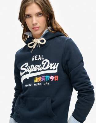 Superdry Vintage - Kapuzenpullover in Eclipse-Marineblau mit buntem Logo