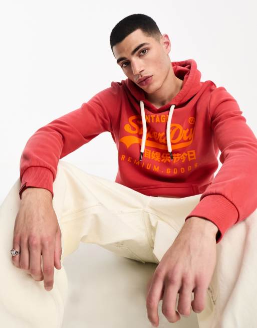 Superdry – Vintage – Kapuzenpullover in Rot mit Logo