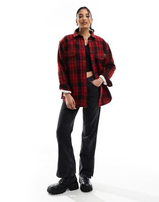 Superdry - Vintage - Karierte Hemdjacke in Rot mit Teddyfutter