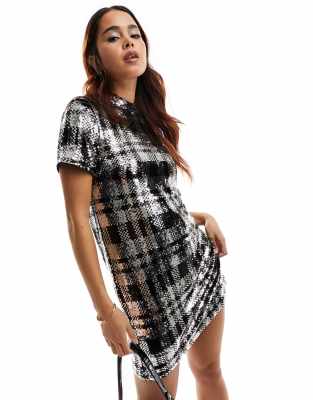 Superdry - Vintage - Kariertes T-Shirt-Kleid mit Paillettenbesatz-Bunt