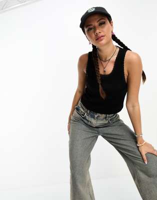 Superdry vintage lace trim tank top in black - ASOS Price Checker