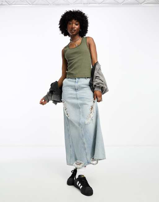Long khaki discount skirts vest