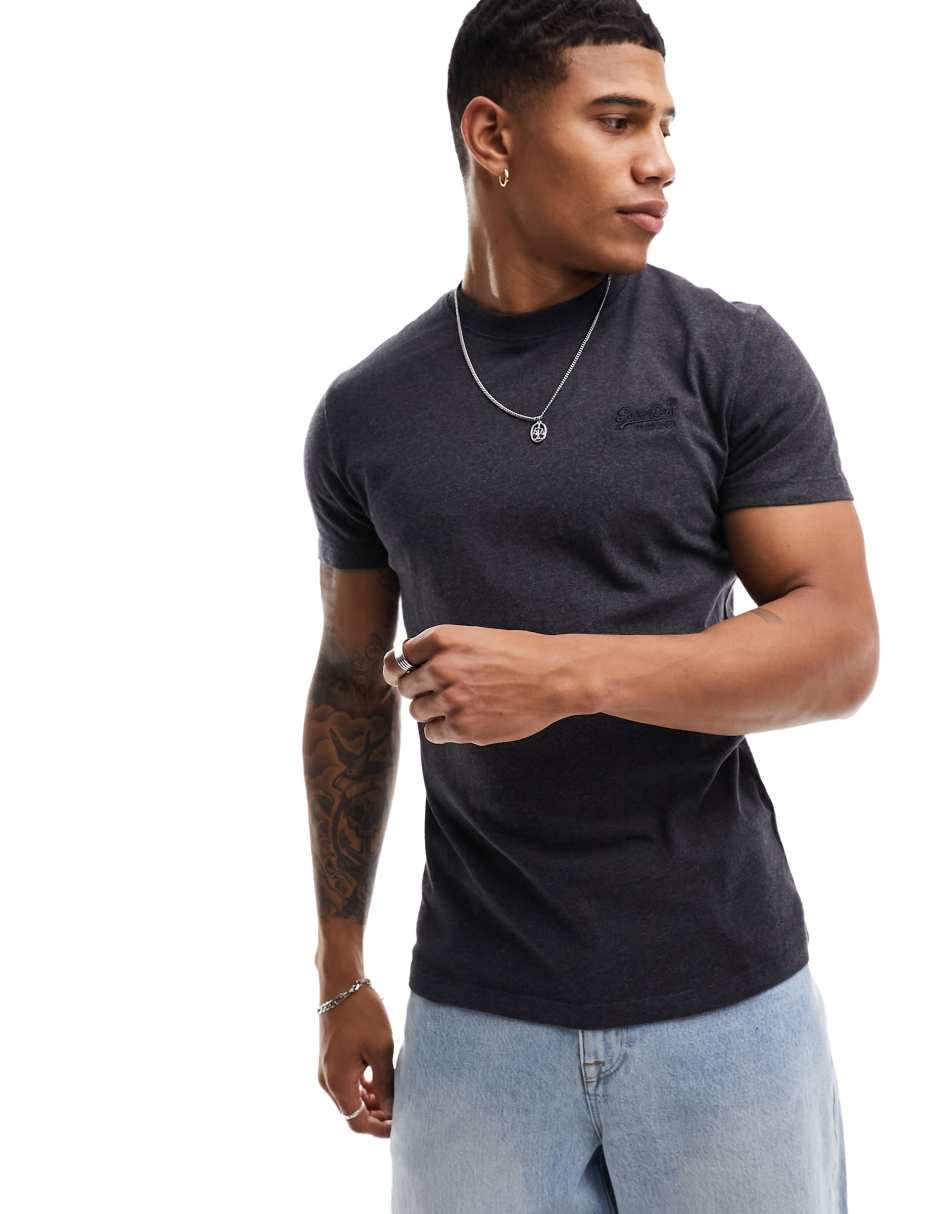 Superdry vintage logo emb t-shirt in Raven Black Marl