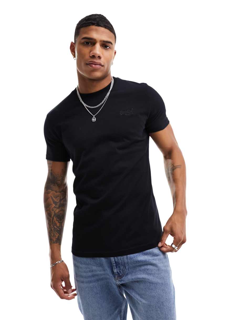 Superdry vintage logo embroidered t-shirt in Black