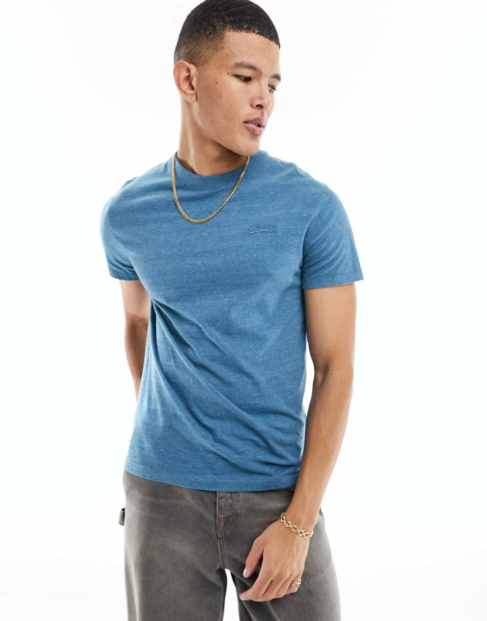 Superdry vintage logo embroidered tshirt in Blue Marl