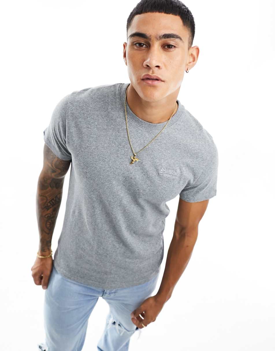 Superdry vintage logo embroidered tshirt in Grey Marl