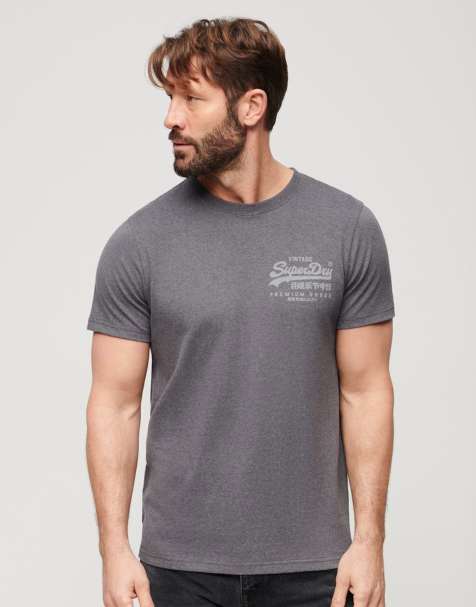 Superdry Vintage logo heritage chest t-shirt in granite grey marl - view 1