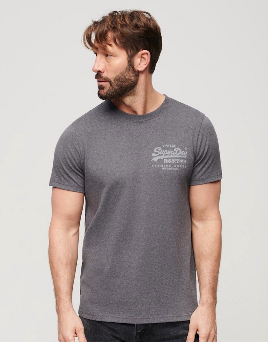 Superdry Vintage logo heritage chest t-shirt in granite grey marl