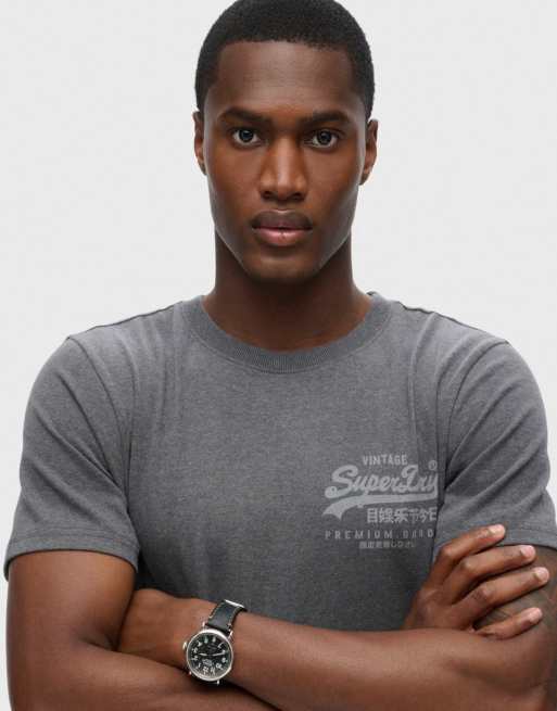 Superdry Vintage logo heritage chest t-shirt in granite grey marl, 4 of 6