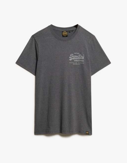 Superdry Vintage logo heritage chest t-shirt in granite grey marl, 6 of 6