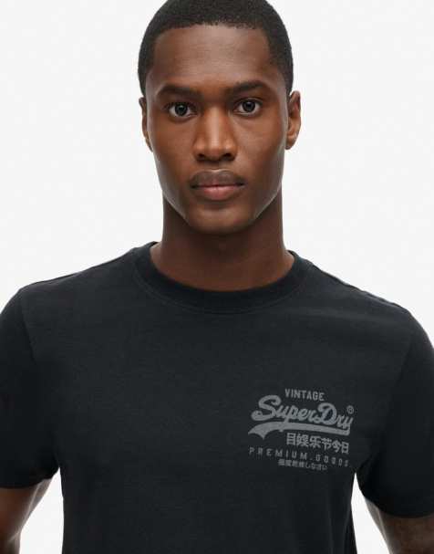 Superdry Vintage logo heritage chest t-shirt in nero black marl - view 1