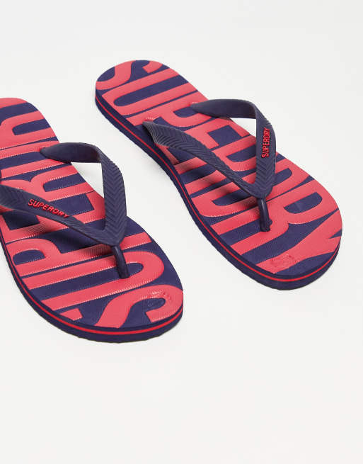 Superdry vintage logo vegan flip flops in navy | ASOS