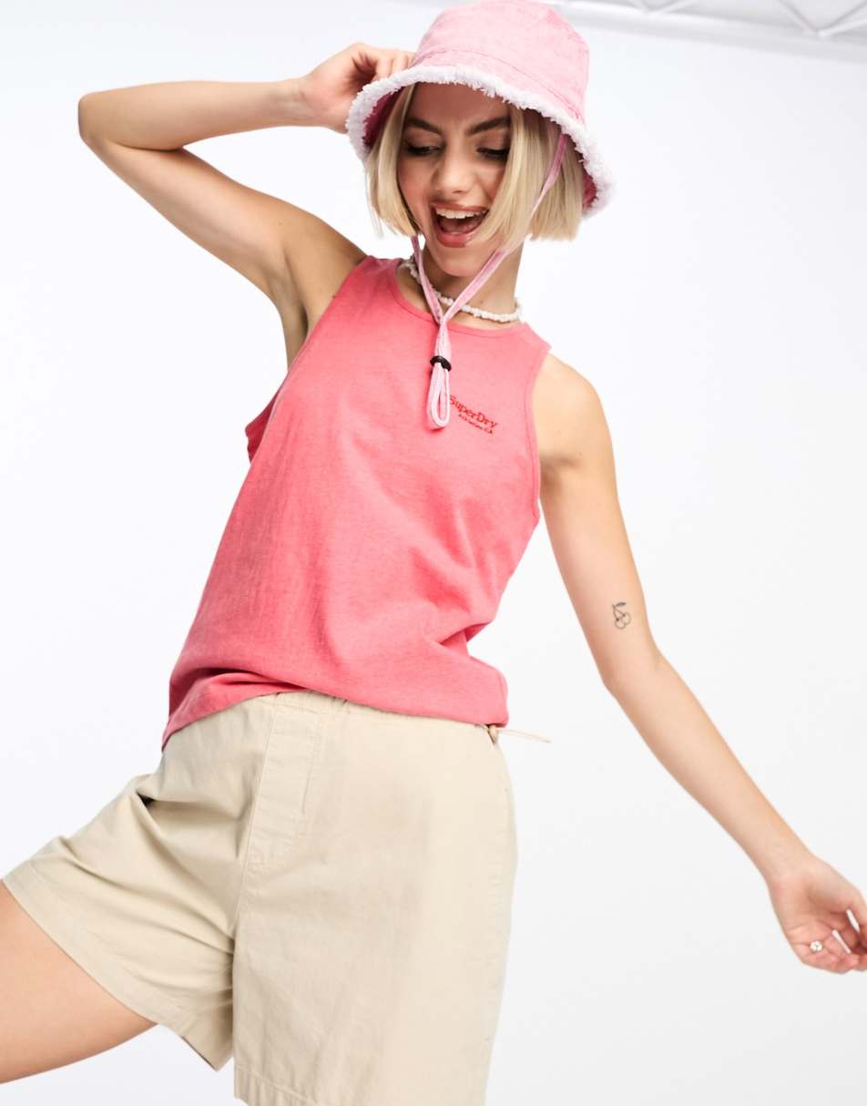 Superdry vintage logo vest in coral marl