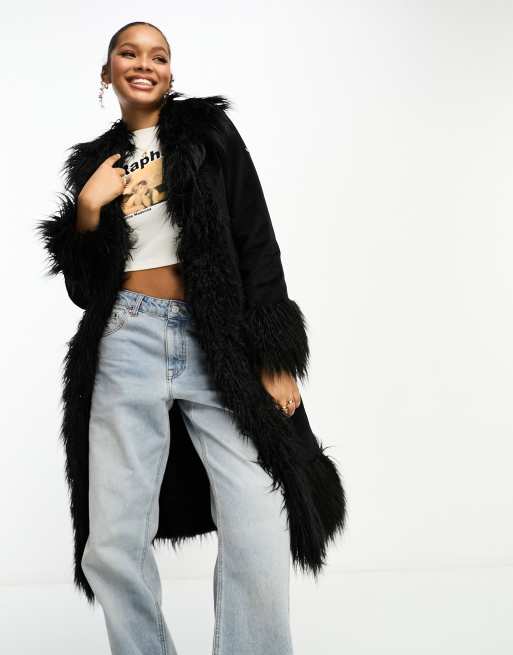 Superdry vintage long afghan coat in black